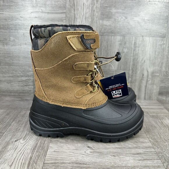 KHOMBU Kids size 2 Snowtracker Brown Black Winter Waterproof Boots - Picture 1 of 8